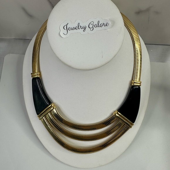 Givenchy Jewelry - Bold Elegant 1980s GIVENCHY Gold Plate and Black Lucite Statement Necklace RARE